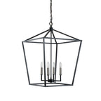 Lustre suspendu lanterne noir mat à 4 lumières de 50,8 cm (20 po) avec manchon nickelé ou noir.