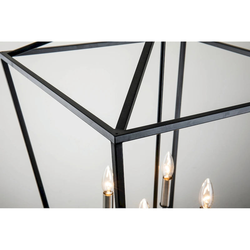 Lustre suspendu lanterne noir mat à 4 lumières de 50,8 cm (20 po) avec manchon nickelé ou noir.