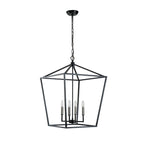 Lustre suspendu lanterne noir mat à 4 lumières de 50,8 cm (20 po) avec manchon nickelé ou noir.