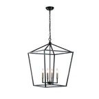 Lustre suspendu lanterne noir mat à 4 lumières de 50,8 cm (20 po) avec manchon nickelé ou noir.
