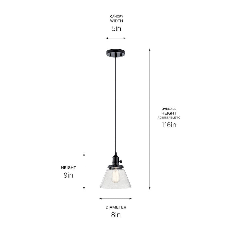 Suspension Kichler Avery à une seule lumière, 8 mini suspensions de large avec ampoule conique transparente