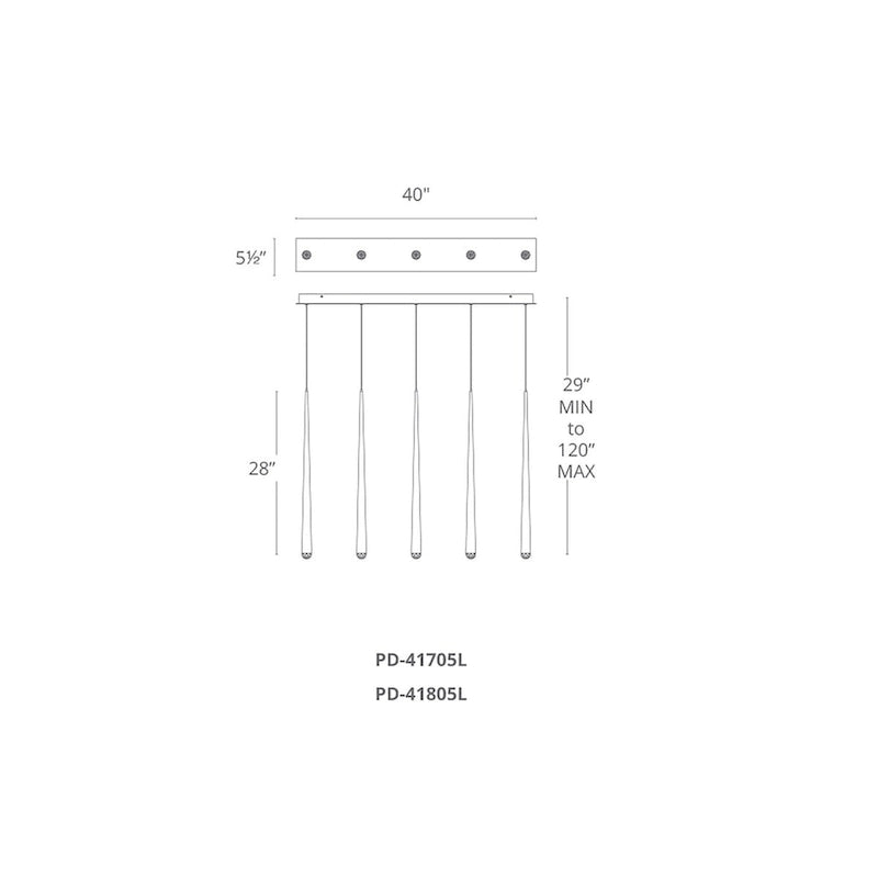 Suspension moderne Cascade à 5 lumières LED cristal multi-lumières de 43 cm de large