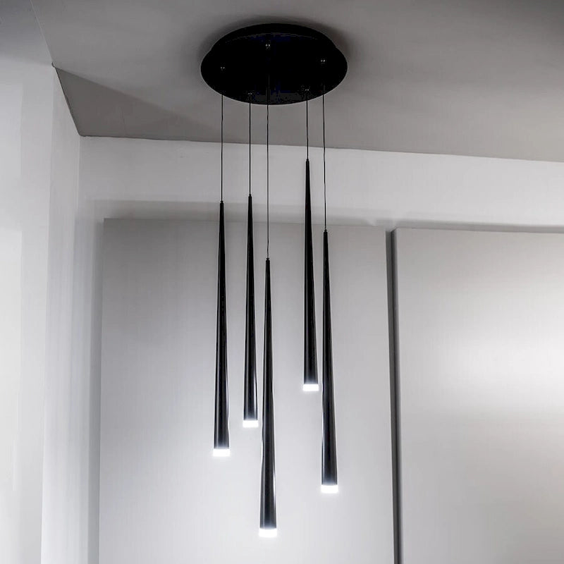 Suspension moderne Cascade à 5 lumières LED cristal multi-lumières de 43 cm de large