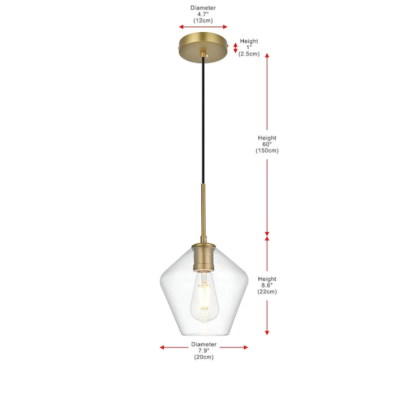 Suspension Gene Single Light Mini de 8 pouces de large avec verre transparent