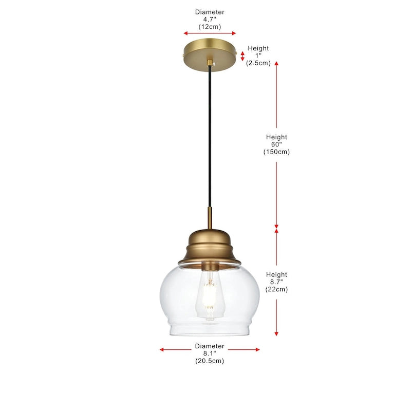 Suspension Kenna Single Light Mini de 8 pouces de large avec verre transparent
