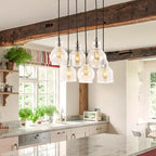 Suspension Cooper 18.88 à 6 lumières, style bohème, en fer et verre, avec éclairage LED, finition nickel/champagne, par JONATHAN Y.