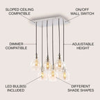 Suspension Cooper 18.88 à 6 lumières, style bohème, en fer et verre, avec éclairage LED, finition nickel/champagne, par JONATHAN Y.