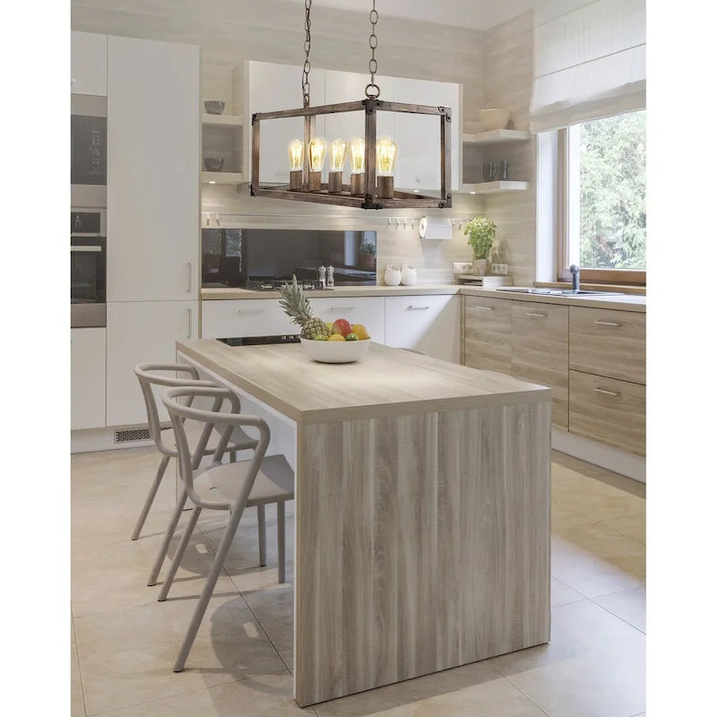 Suspension LED Zeniba 36 à 5 lumières, linéaire et réglable, en fer brun, style rustique, par JONATHAN Y.