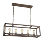 Suspension LED Zeniba 36 à 5 lumières, linéaire et réglable, en fer brun, style rustique, par JONATHAN Y.