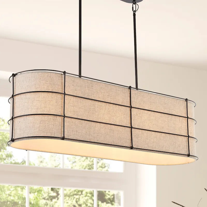 Suspension linéaire LED Oakley 42 à 4 lumières, style rustique, en fer, finition bronze huilé, par JONATHAN Y - 4 lumières