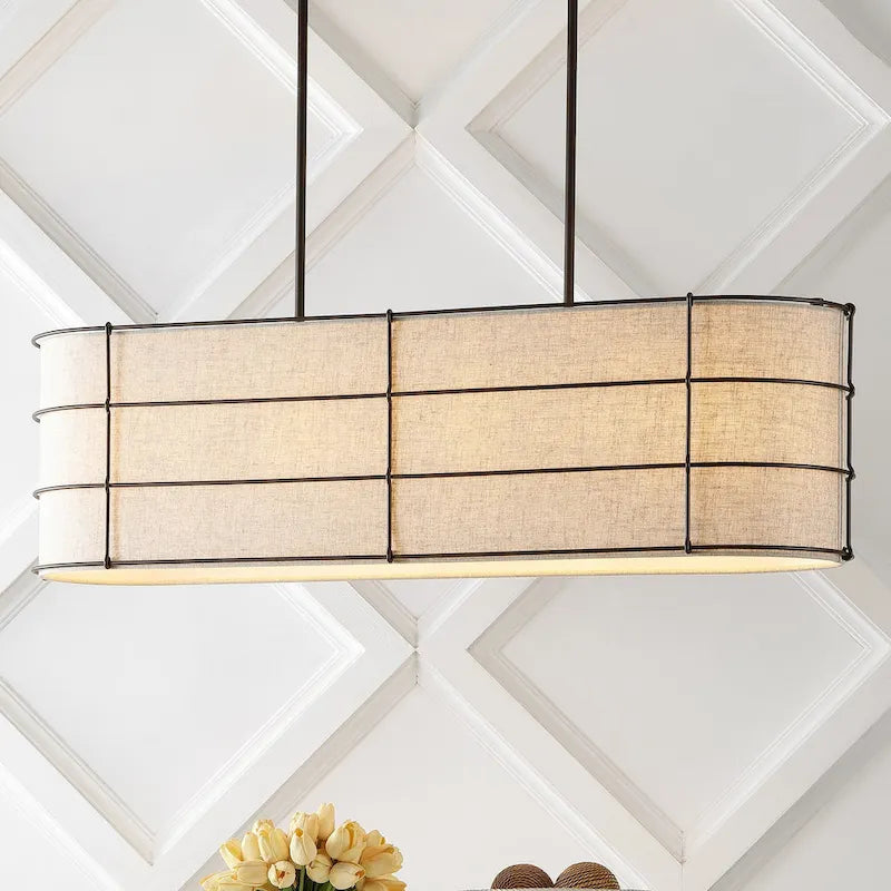 Suspension linéaire LED Oakley 42 à 4 lumières, style rustique, en fer, finition bronze huilé, par JONATHAN Y - 4 lumières