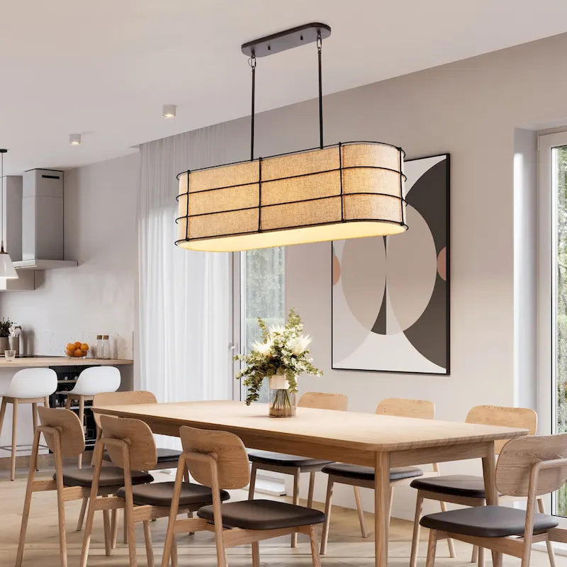 Suspension linéaire LED Oakley 42 à 4 lumières, style rustique, en fer, finition bronze huilé, par JONATHAN Y - 4 lumières