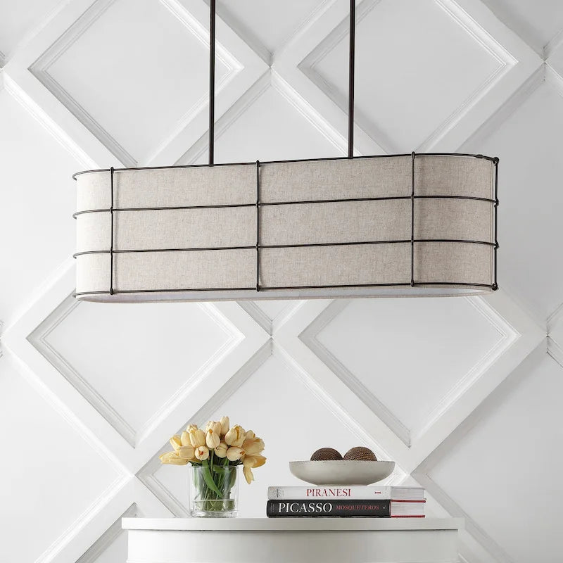 Suspension linéaire LED Oakley 42 à 4 lumières, style rustique, en fer, finition bronze huilé, par JONATHAN Y - 4 lumières