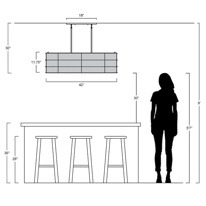 Suspension linéaire LED Oakley 42 à 4 lumières, style rustique, en fer, finition bronze huilé, par JONATHAN Y - 4 lumières
