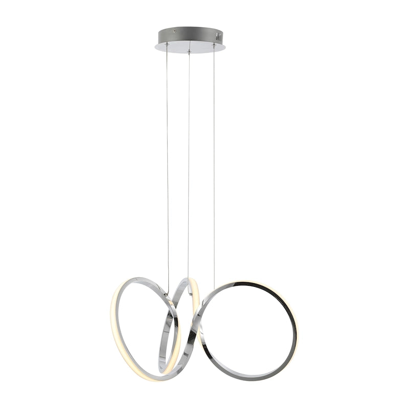 Suspension LED intégrée Alden 24 à 1 lumière, style minimaliste contemporain, ruban d'aluminium, chrome/argent, par JONATHAN Y
