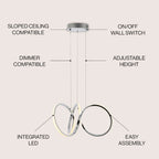 Suspension LED intégrée Alden 24 à 1 lumière, style minimaliste contemporain, ruban d'aluminium, chrome/argent, par JONATHAN Y