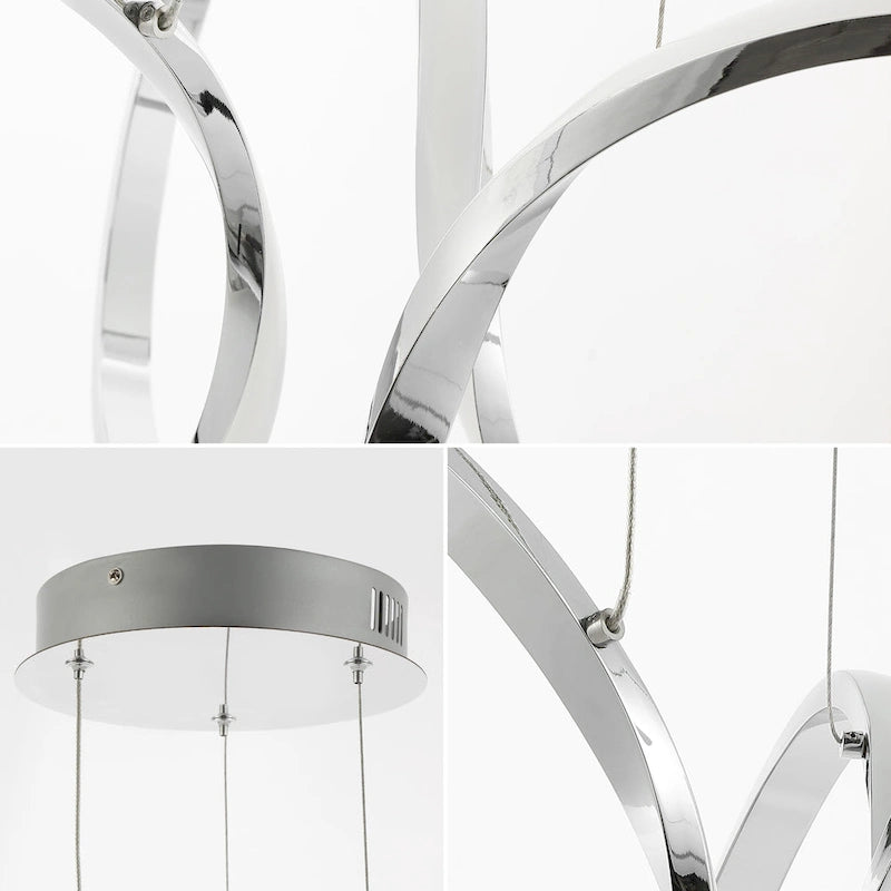Suspension LED intégrée Alden 24 à 1 lumière, style minimaliste contemporain, ruban d'aluminium, chrome/argent, par JONATHAN Y