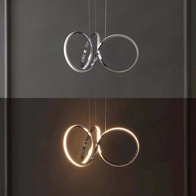Suspension LED intégrée Alden 24 à 1 lumière, style minimaliste contemporain, ruban d'aluminium, chrome/argent, par JONATHAN Y