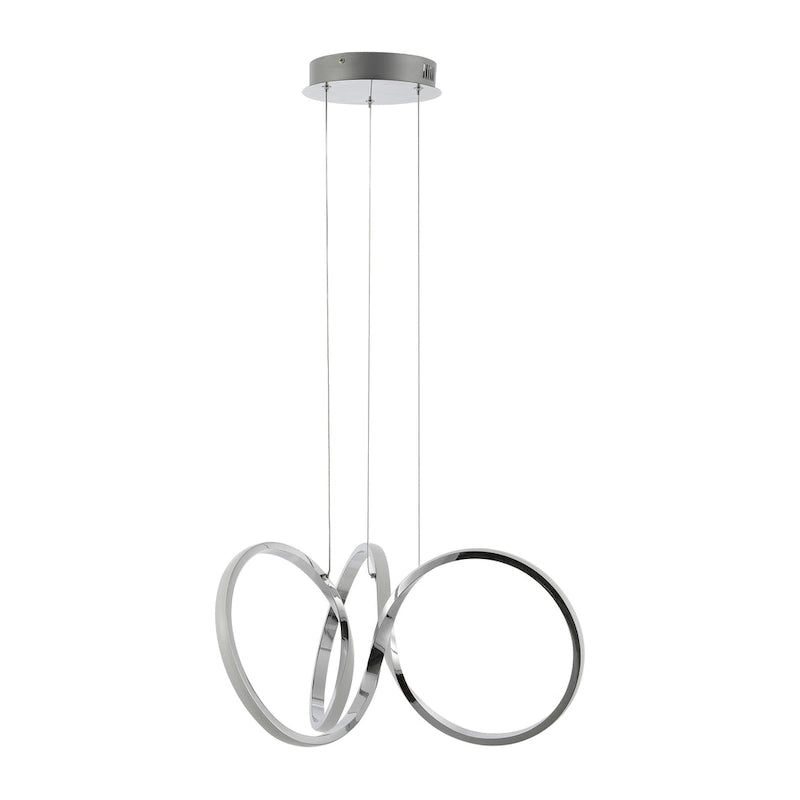Suspension LED intégrée Alden 24 à 1 lumière, style minimaliste contemporain, ruban d'aluminium, chrome/argent, par JONATHAN Y