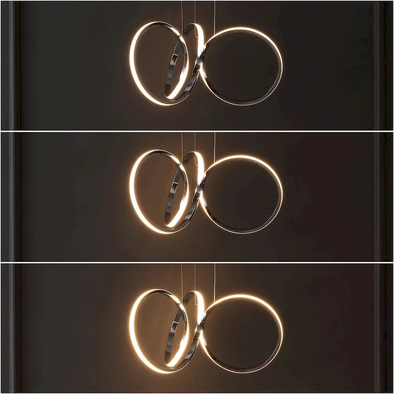 Suspension LED intégrée Alden 24 à 1 lumière, style minimaliste contemporain, ruban d'aluminium, chrome/argent, par JONATHAN Y