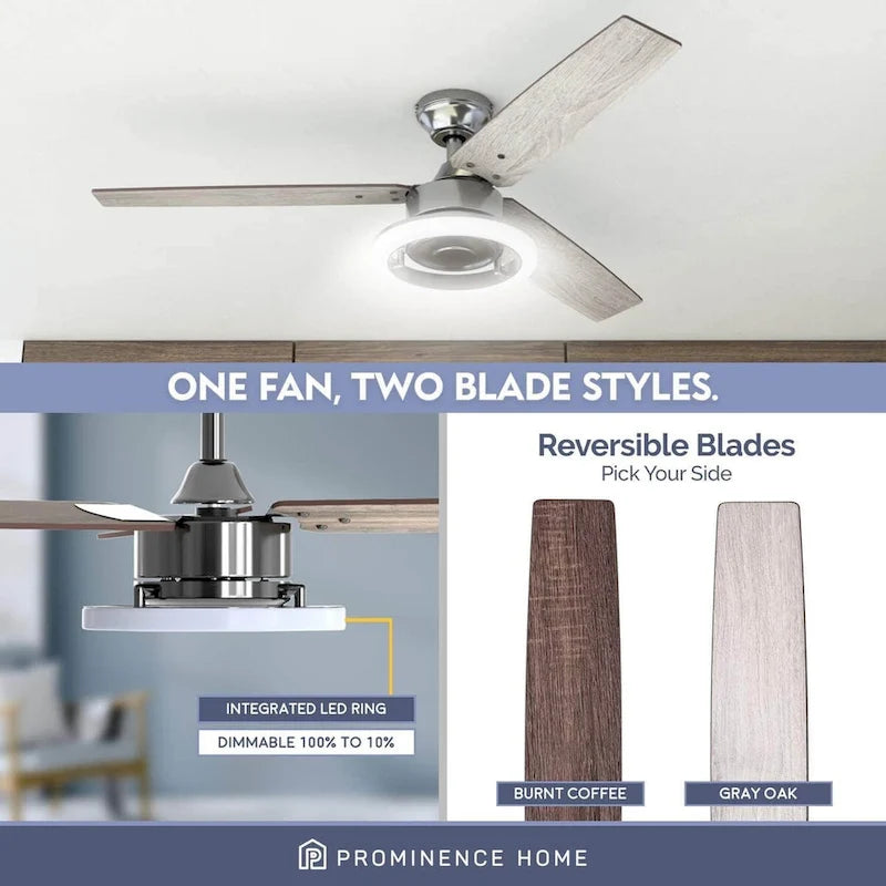 Ventilateur de plafond intérieur moderne Prominence Home Orbis Gun Metal avec éclairage LED et télécommande (52 pouces)