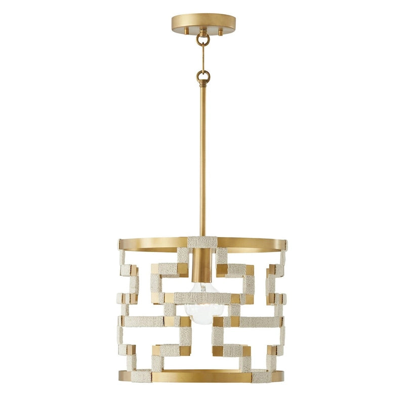 Hala 13.5  1-light Patinaed Brass/ Bleached Natural Jute Pendant