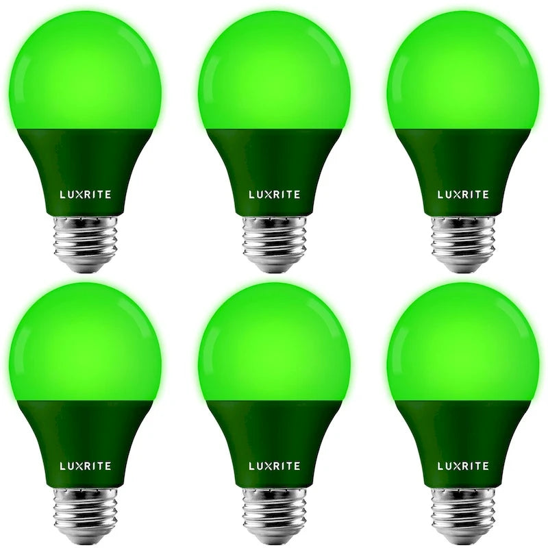 Ampoules anti-insectes LED jaunes Luxrite A19 8W non dimmables, certifiées UL, culot E26, lot de 6, pour intérieur et extérieur (porche, terrasse, maison).