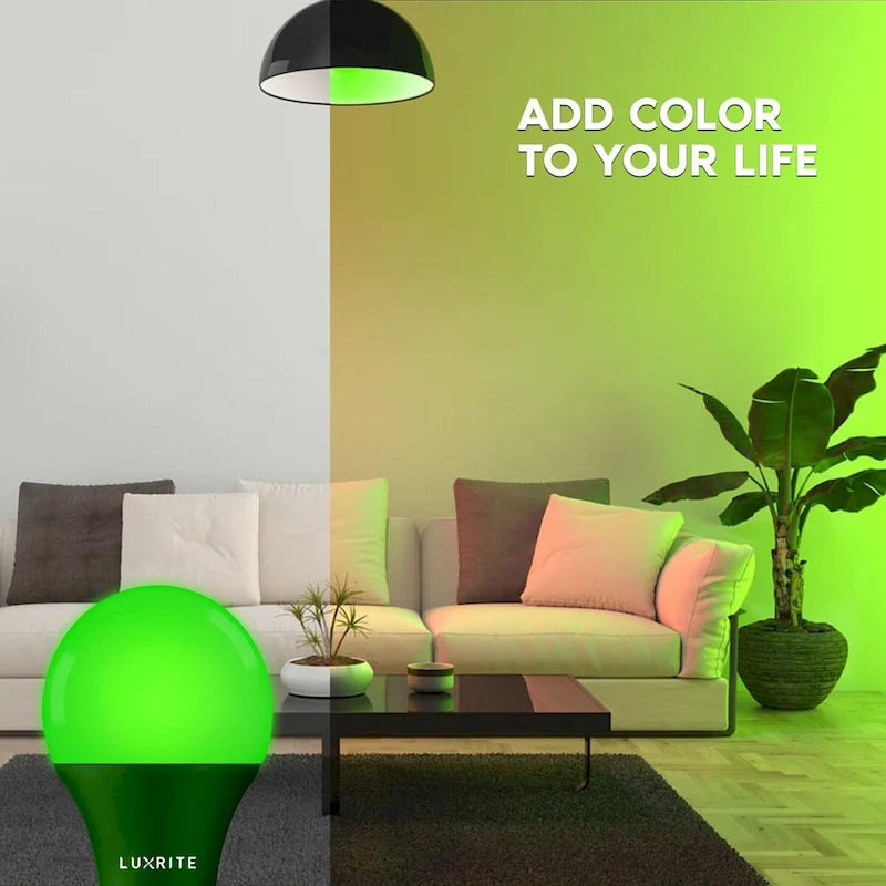 Ampoules anti-insectes LED jaunes Luxrite A19 8W non dimmables, certifiées UL, culot E26, lot de 6, pour intérieur et extérieur (porche, terrasse, maison).