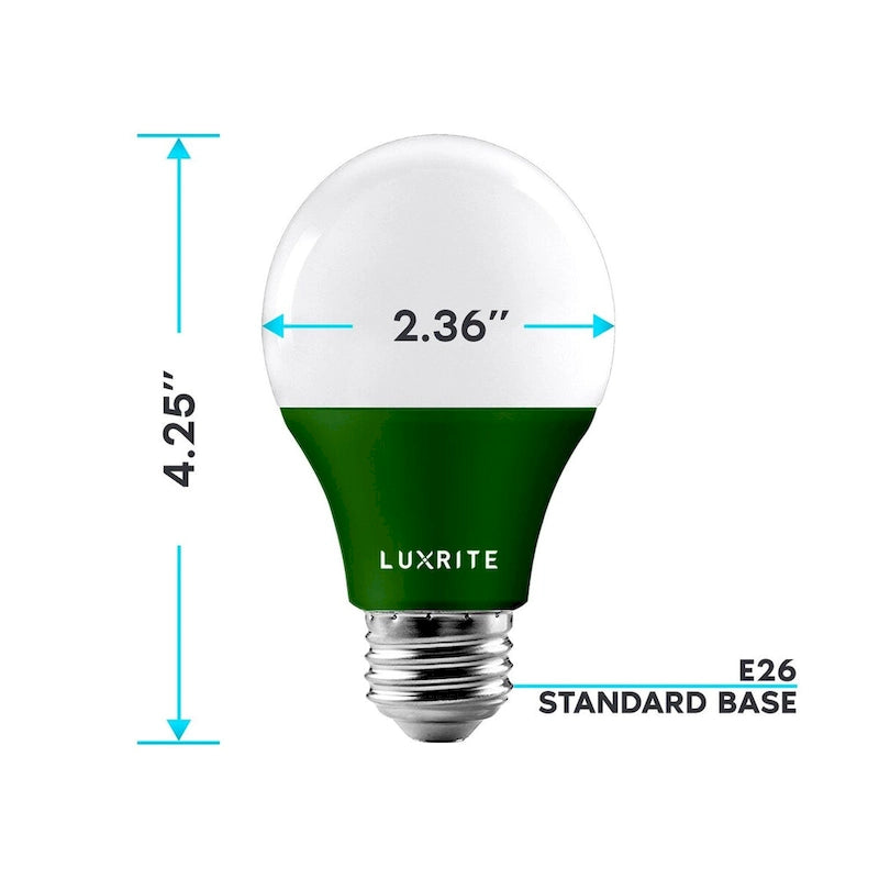 Ampoules anti-insectes LED jaunes Luxrite A19 8W non dimmables, certifiées UL, culot E26, lot de 6, pour intérieur et extérieur (porche, terrasse, maison).