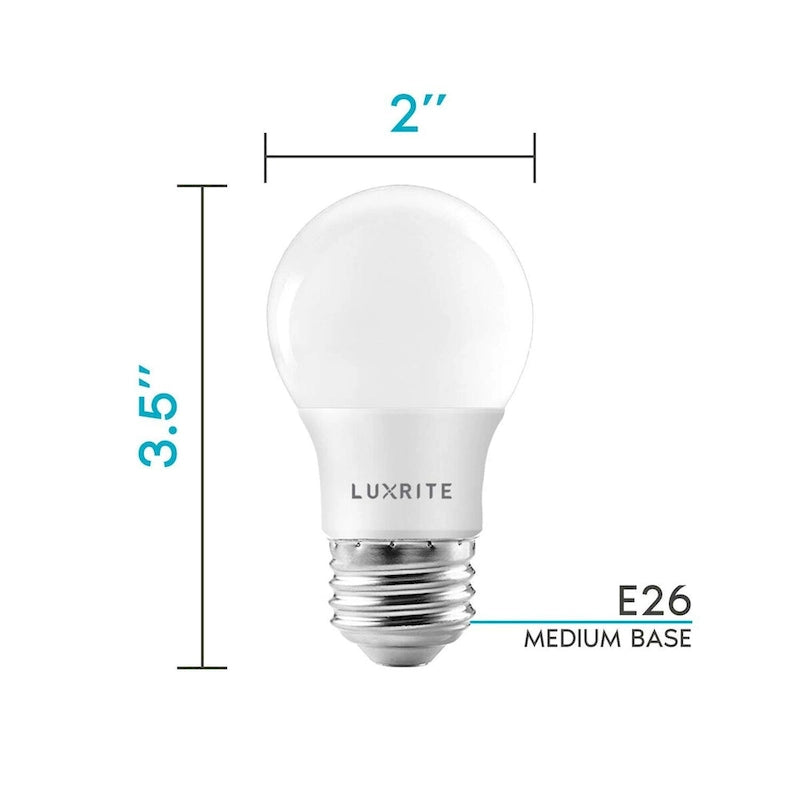Ampoule LED Luxrite A15 équivalente à 40 W, 7 W, 600 lumens, pour luminaires fermés, dimmable, culot E26, homologuée UL (paquet de 6)