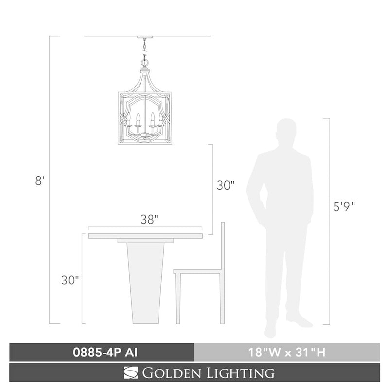Suspension Laurent à 4 lumières couleur ivoire antique