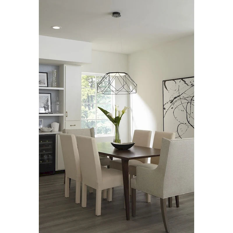 Collection Geodesic LED, suspension LED noire mate de style moderne du milieu du siècle, grand format - 14,570 x 25,980 x 25,980