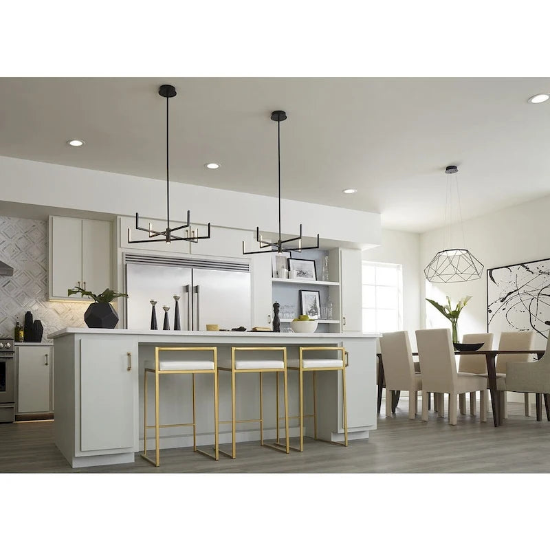 Collection Geodesic LED, suspension LED noire mate de style moderne du milieu du siècle, grand format - 14,570 x 25,980 x 25,980