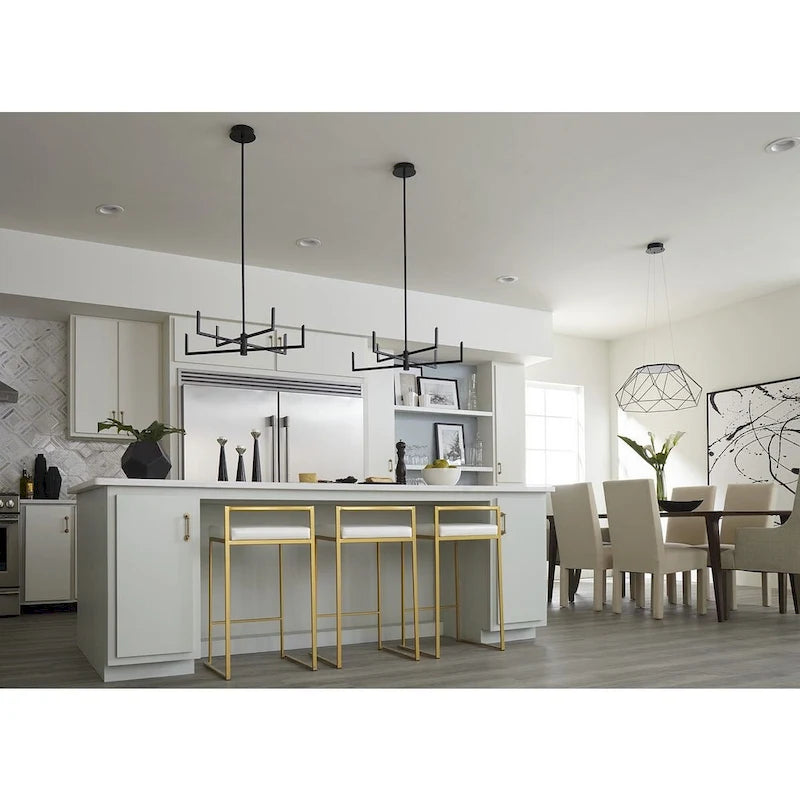 Collection Geodesic LED, suspension LED noire mate de style moderne du milieu du siècle, grand format - 14,570 x 25,980 x 25,980