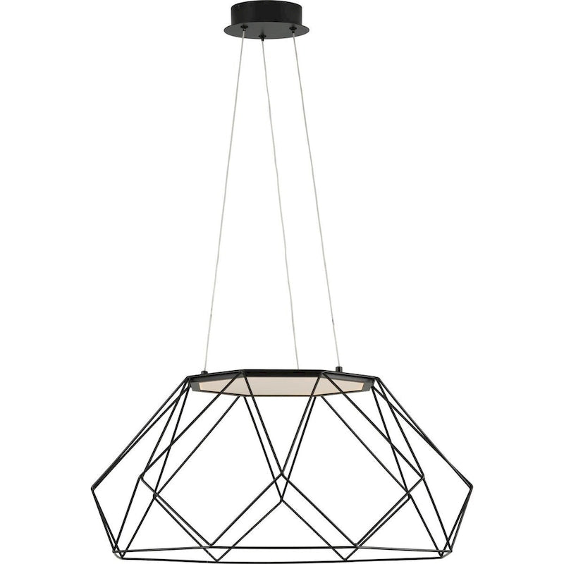 Collection Geodesic LED, suspension LED noire mate de style moderne du milieu du siècle, grand format - 14,570 x 25,980 x 25,980