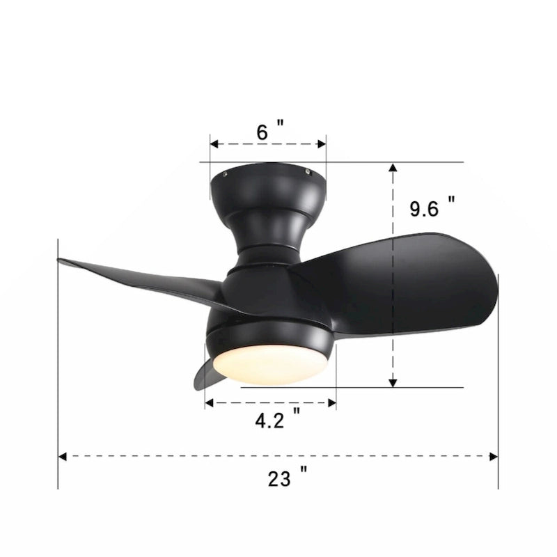 Ventilateur de plafond de chambre de 58 cm (23 pouces) avec 3 couleurs de luminosité réglable, 3 pales en ABS, télécommande, moteur CC, noir, éclairage LED 18 W