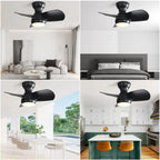 Ventilateur de plafond de chambre de 58 cm (23 pouces) avec 3 couleurs de luminosité réglable, 3 pales en ABS, télécommande, moteur CC, noir, éclairage LED 18 W