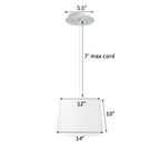 Suspension 14 W à 2 lumières, abat-jour en lin blanc avec diffuseur et cordon blanc