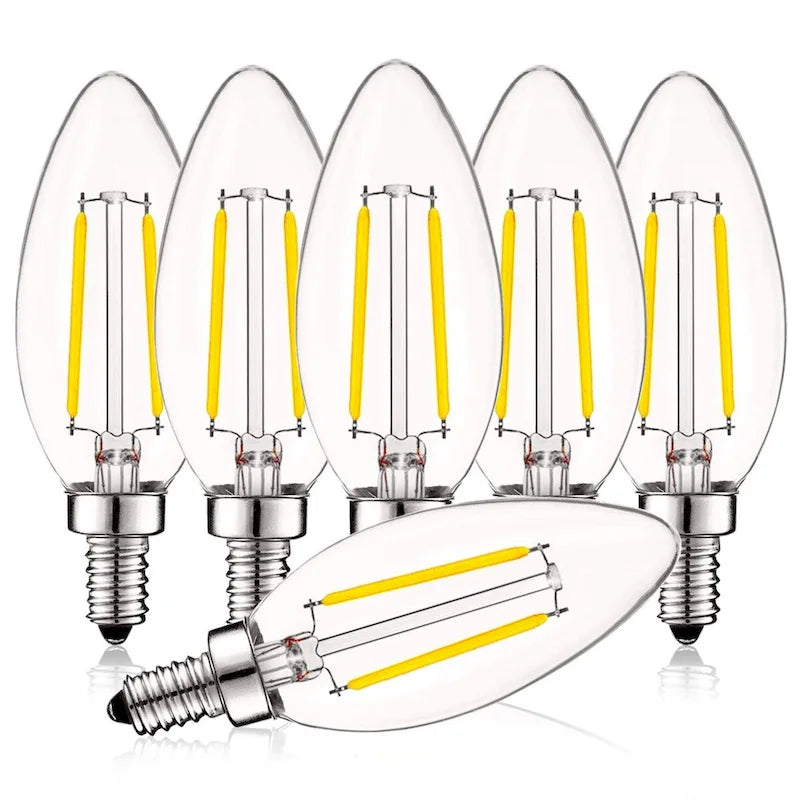 Ampoules LED Luxrite 4W style candélabre vintage, dimmables, 400 lumens, équivalent 40W, verre transparent, culot E12 (lot de 6)