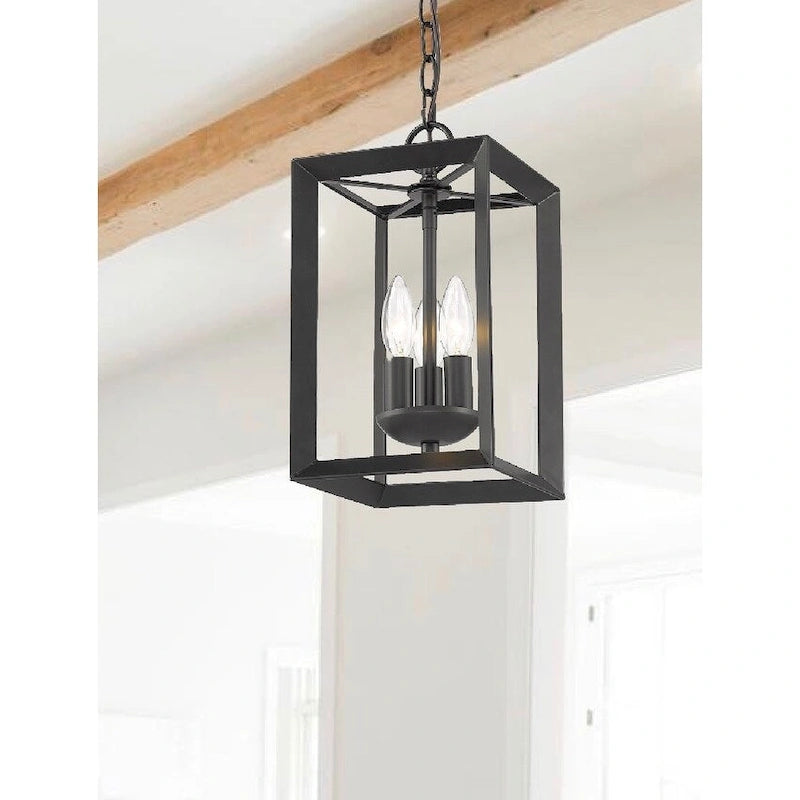 Suspension géométrique mini rectangulaire à 3 lumières, noir mat