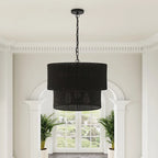 Farmhouse Matte Black Hand-Woven Rattan Craft Pendant Light