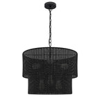 Suspension artisanale en rotin tressé à la main, noir mat, style ferme