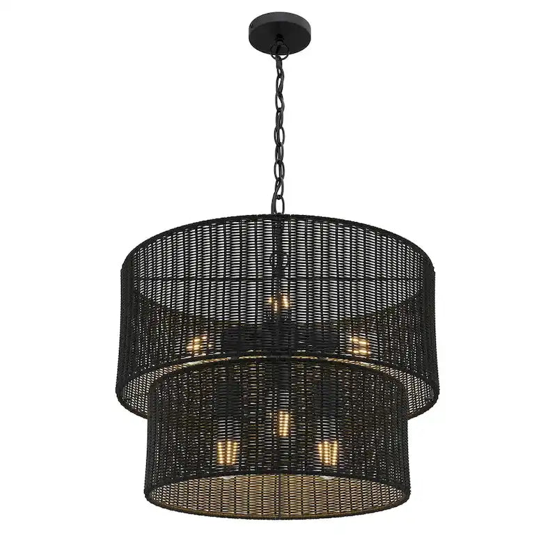 Suspension artisanale en rotin tressé à la main, noir mat, style ferme