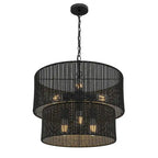 Suspension artisanale en rotin tressé à la main, noir mat, style ferme