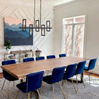 Lustre géométrique linéaire à 5 lumières noir et or pour îlot de cuisine - L 31,5 x l 4 x H 74