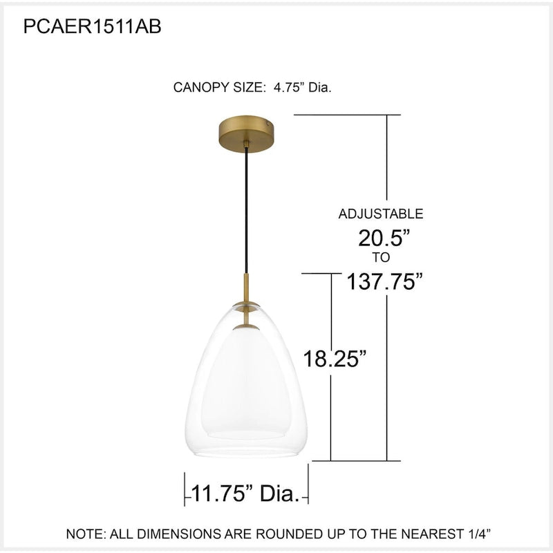 Suspension Aero 1 lumière en laiton vieilli