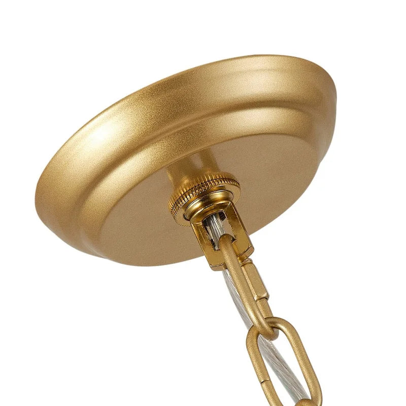 Suspension de cuisine à 5 lumières et plusieurs niveaux, style ferme, couleur or, avec abat-jour en papier tissé.