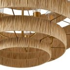 Suspension de cuisine à 5 lumières et plusieurs niveaux, style ferme, couleur or, avec abat-jour en papier tissé.