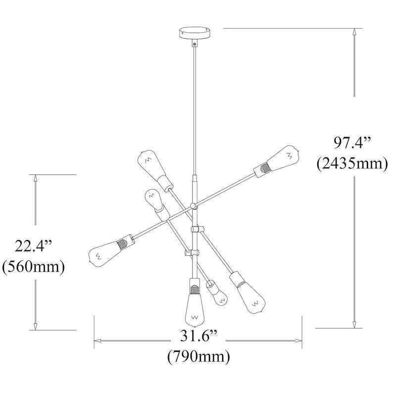 Suspension réglable à incandescence 7LT, laiton vieilli