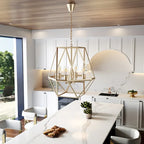 Suspension industrielle dorée à 4 lumières avec structure géométrique en métal